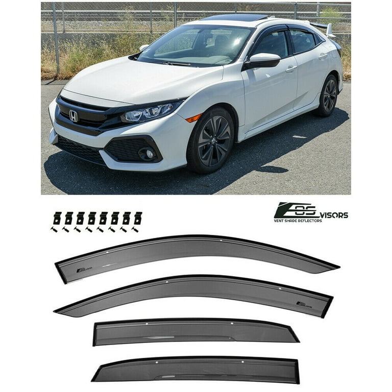 Tape-On Smoke Tinted Side Window Visor Deflector For 16-Up Honda Civic 4Dr Sedan 